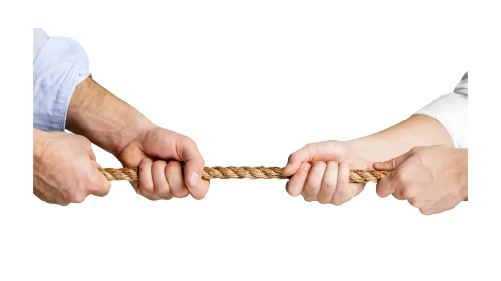 two hands pulling on a rope